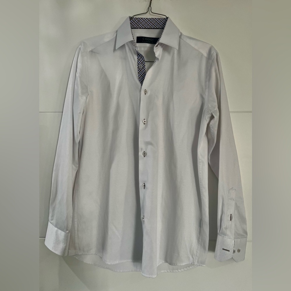 COOGI Button Down Shirt, Men’s White Dress Shirt, Size 15.5, 32-33, Cotton Mix